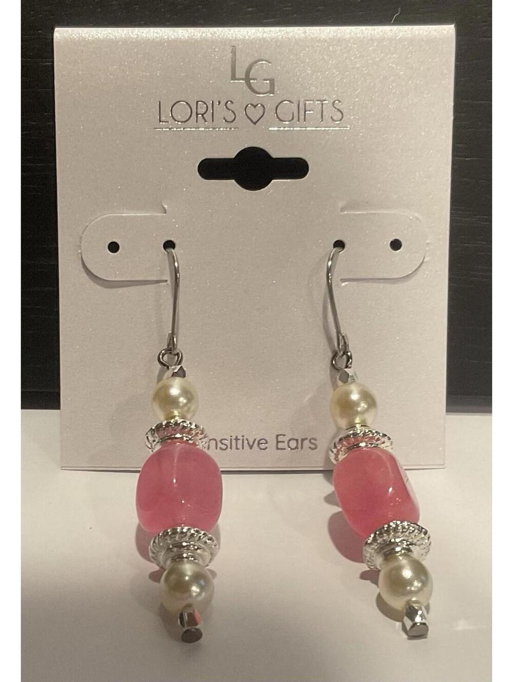 NWT Lori’s Gifts Sensitive Ears Pink Bead Dangle Earrings #1028